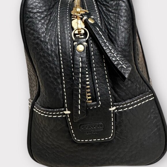 Vintage Coach‎ Black Satchel Tote J0693-10526 White Stitching Double Handle - Picture 5 of 13